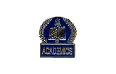 Book & Quill Academics Pin with Blue Enamel Fill