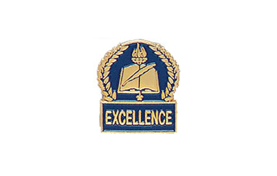 Book & Quill Excellence Pin with Blue Enamel Fill
