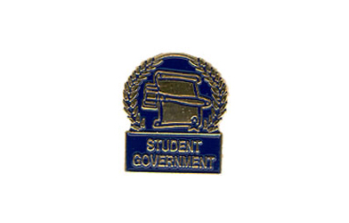 Gavel & Scroll Student Government Pin with Blue Enamel Fill