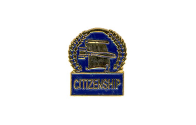 Gavel & Scroll Citizenship Pin with Blue Enamel Fill
