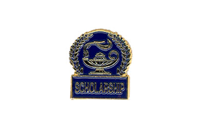 Lamp of Knowledge Scholarship Pin with Blue Enamel Fill