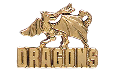 Dragon with Dragons Pin, Gold Tone Metal