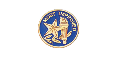 Most Improved Pin, Gold with Blue Enamel Fill