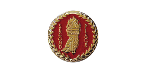 Second Place Pin, Gold with Red Enamel Fill