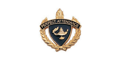 Perfect Attendance Torch & Wreath Pin, Gold