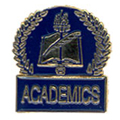 Book & Quill Academics Pin with Blue Enamel Fill