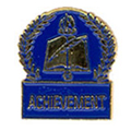 Book & Quill Achievement Pin with Blue Enamel Fill