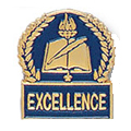 Book & Quill Excellence Pin with Blue Enamel Fill