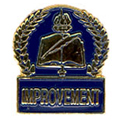 Book & Quill Improvement Pin with Blue Enamel Fill