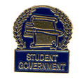 Gavel & Scroll Student Government Pin with Blue Enamel Fill