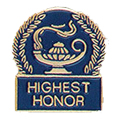 Lamp of Knowledge Highest Honor Pin with Blue Enamel Fill
