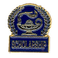 Lamp of Knowledge Scholarship Pin with Blue Enamel Fill