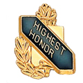 Highest Honor Scroll Shape Pin, Gold