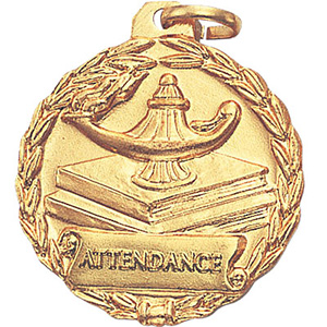 Attendance Lamp & Books Medal 1 1/8