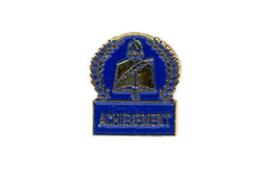 Book & Quill Achievement Pin with Blue Enamel Fill