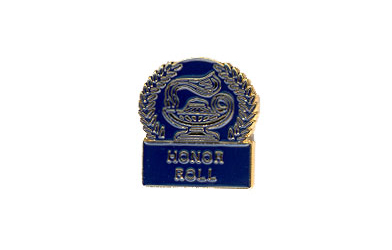 Lamp of Knowledge Honor Roll Pin with Blue Enamel Fill