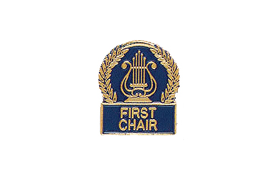 Music Lyre First Chair Pin with Blue Enamel Fill