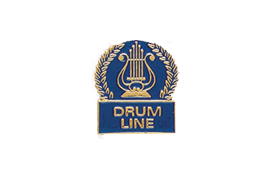 Music Lyre Drum Line Pin with Blue Enamel Fill