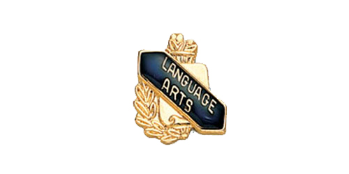 Language Arts Scroll Shape Pin, Gold