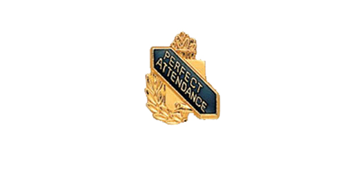 Perfect Attendance Scroll Shape Pin, Gold