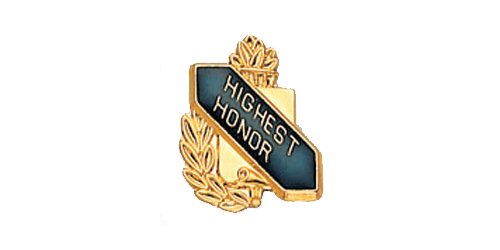 Highest Honor Scroll Shape Pin, Gold
