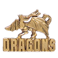 Dragon with Dragons Pin, Gold Tone Metal