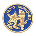 Most Improved Pin, Gold with Blue Enamel Fill