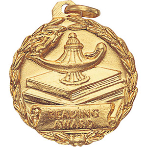 Reading Award Lamp & Books Medal 1 1/8